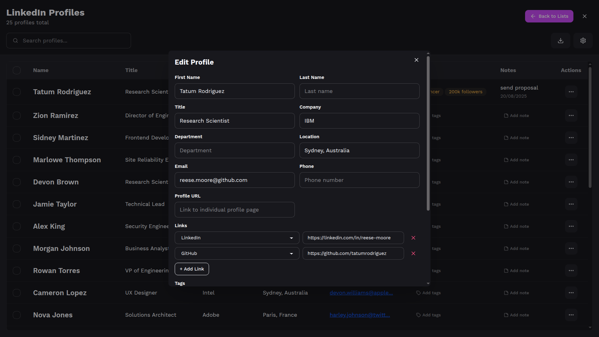 Profile Editing View