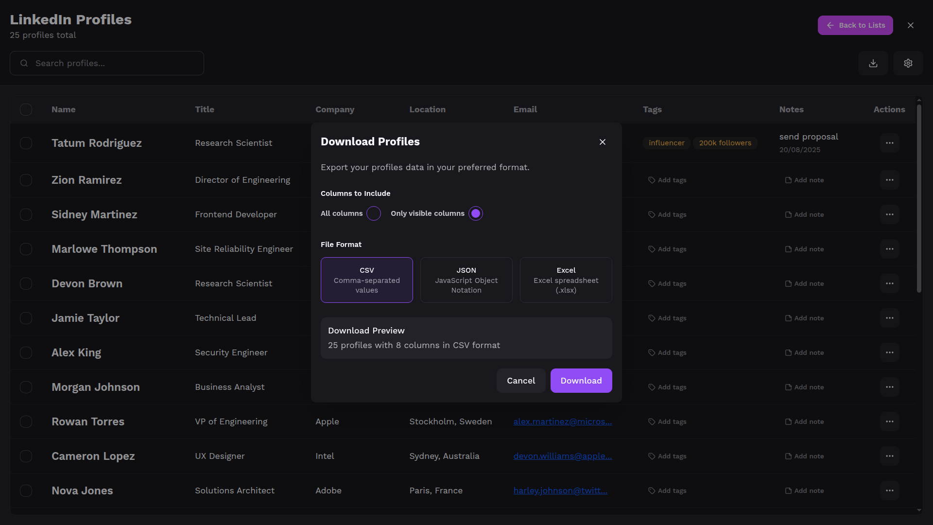 Profiles Export