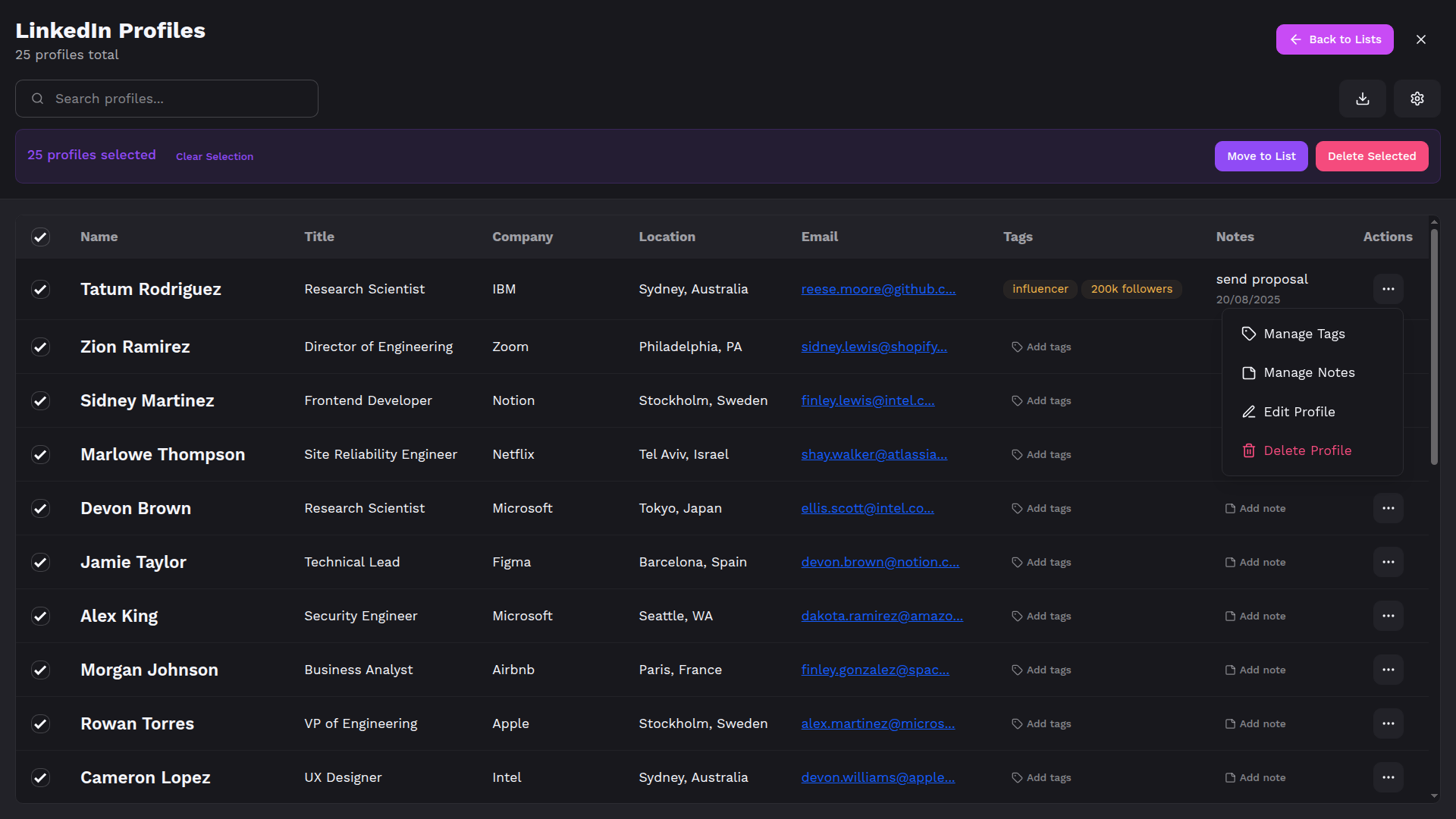 Profile List View