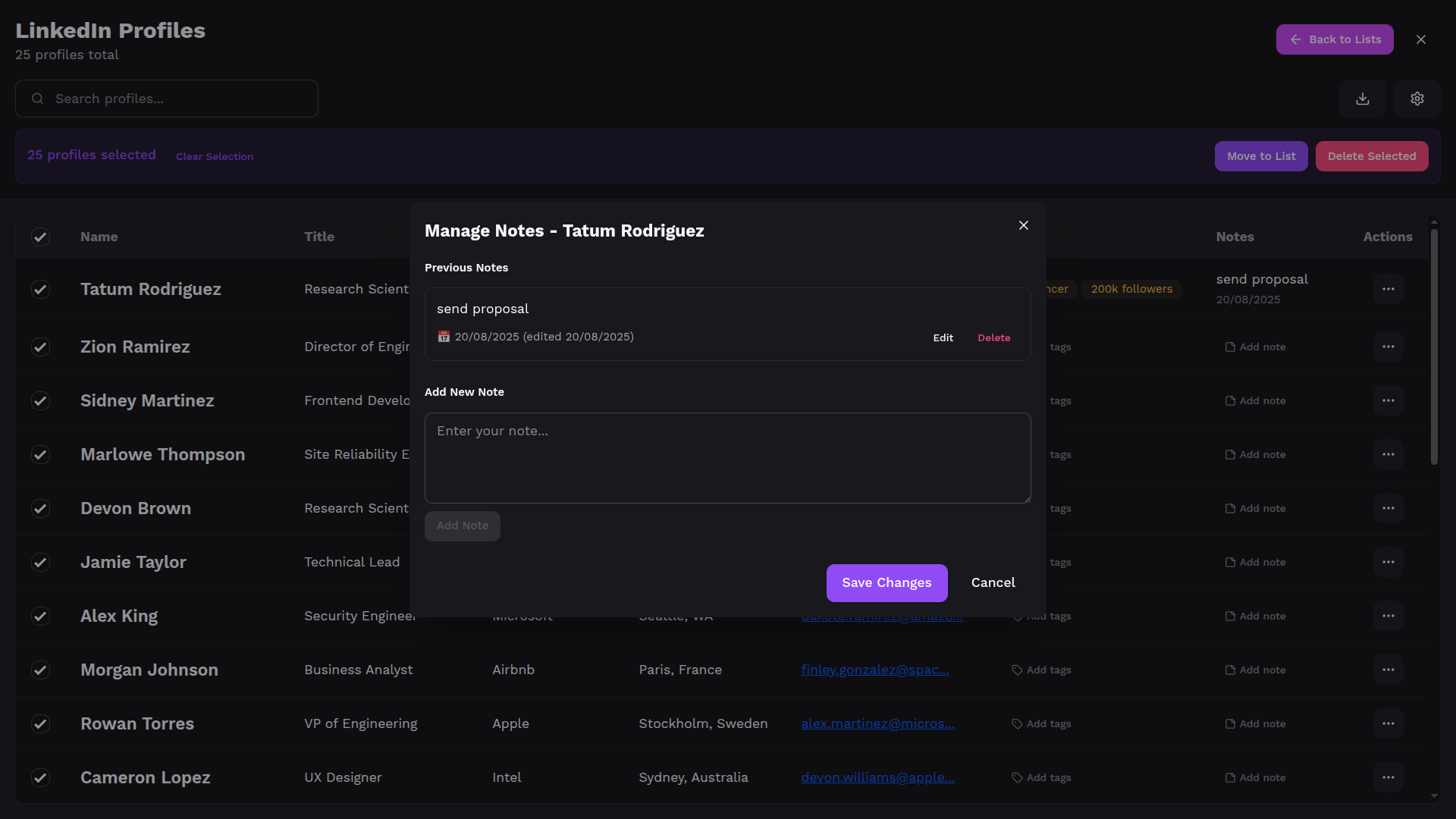 Profile Notes View