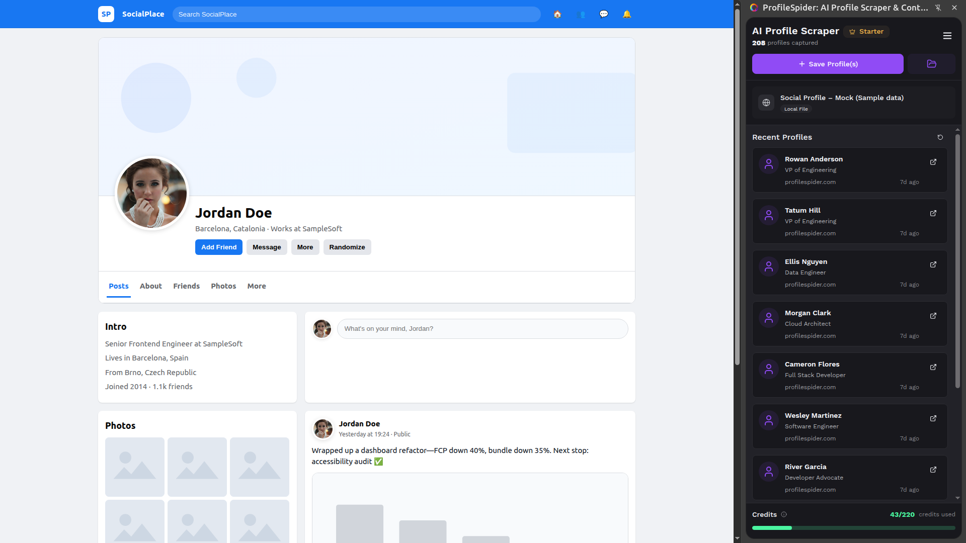 Scrape profiles from Facebook pages