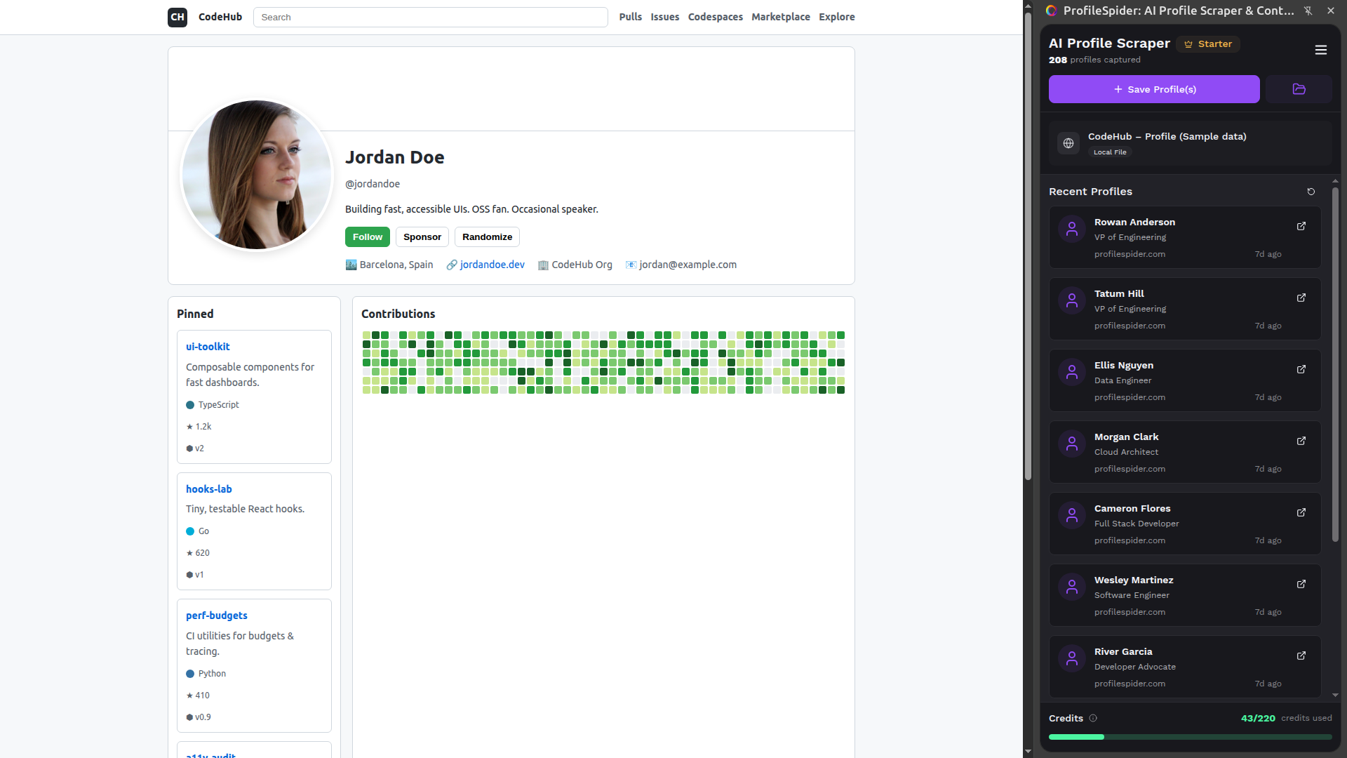 Scrape profiles from GitHub pages