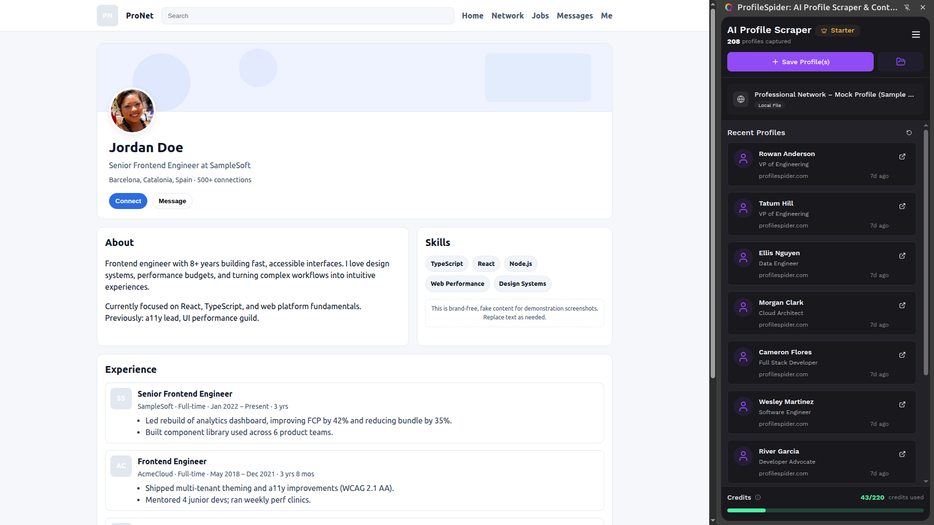 Scrape profiles from LinkedIn pages