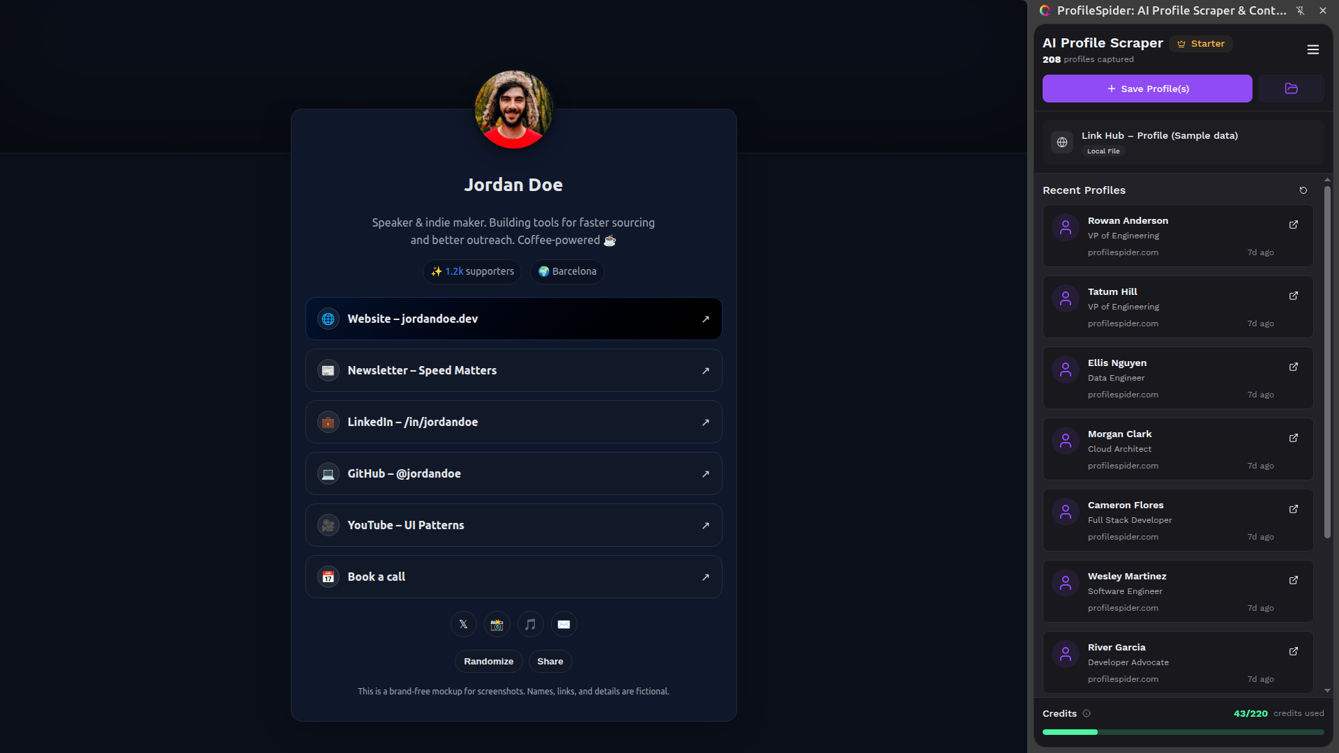 Scrape profiles from LinkTree pages