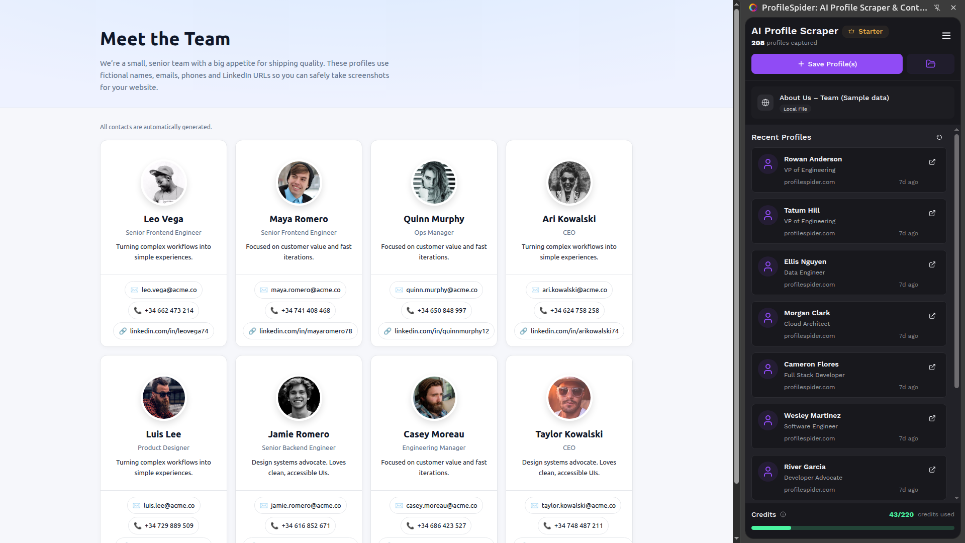 Scrape profiles from Team pages